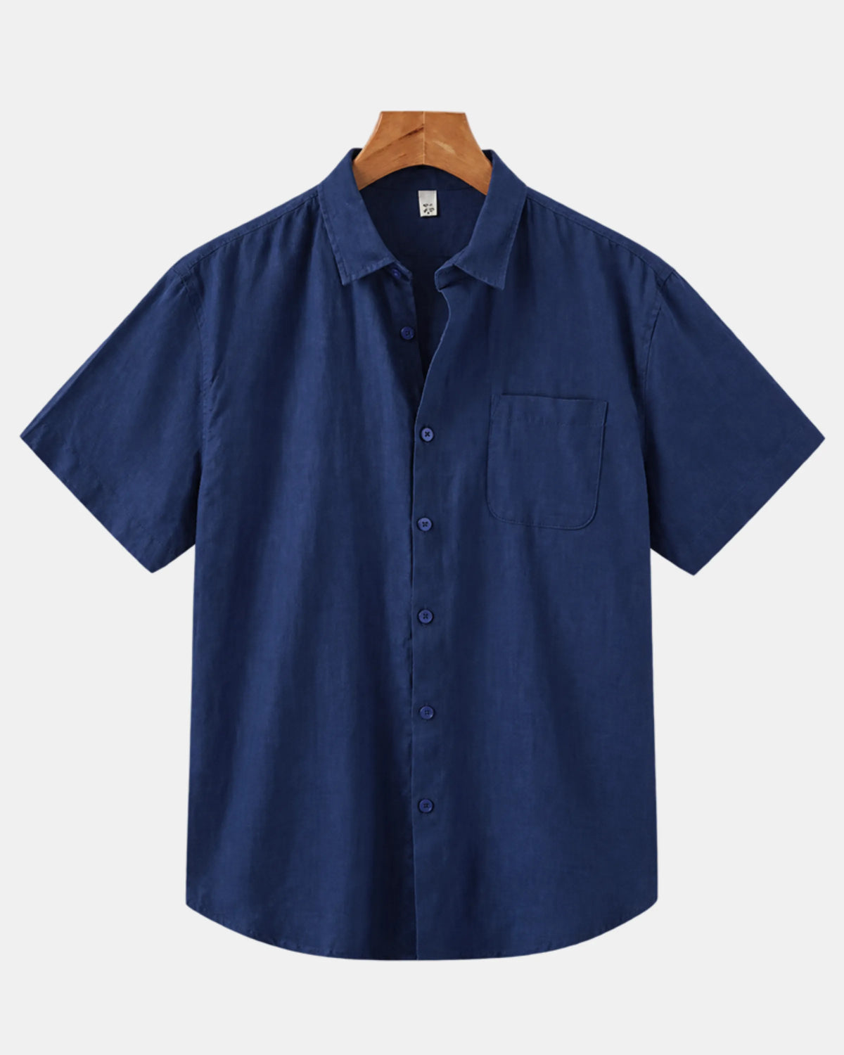 Men's Short-Sleeve Linen Shirt with Chest Pocket in blue