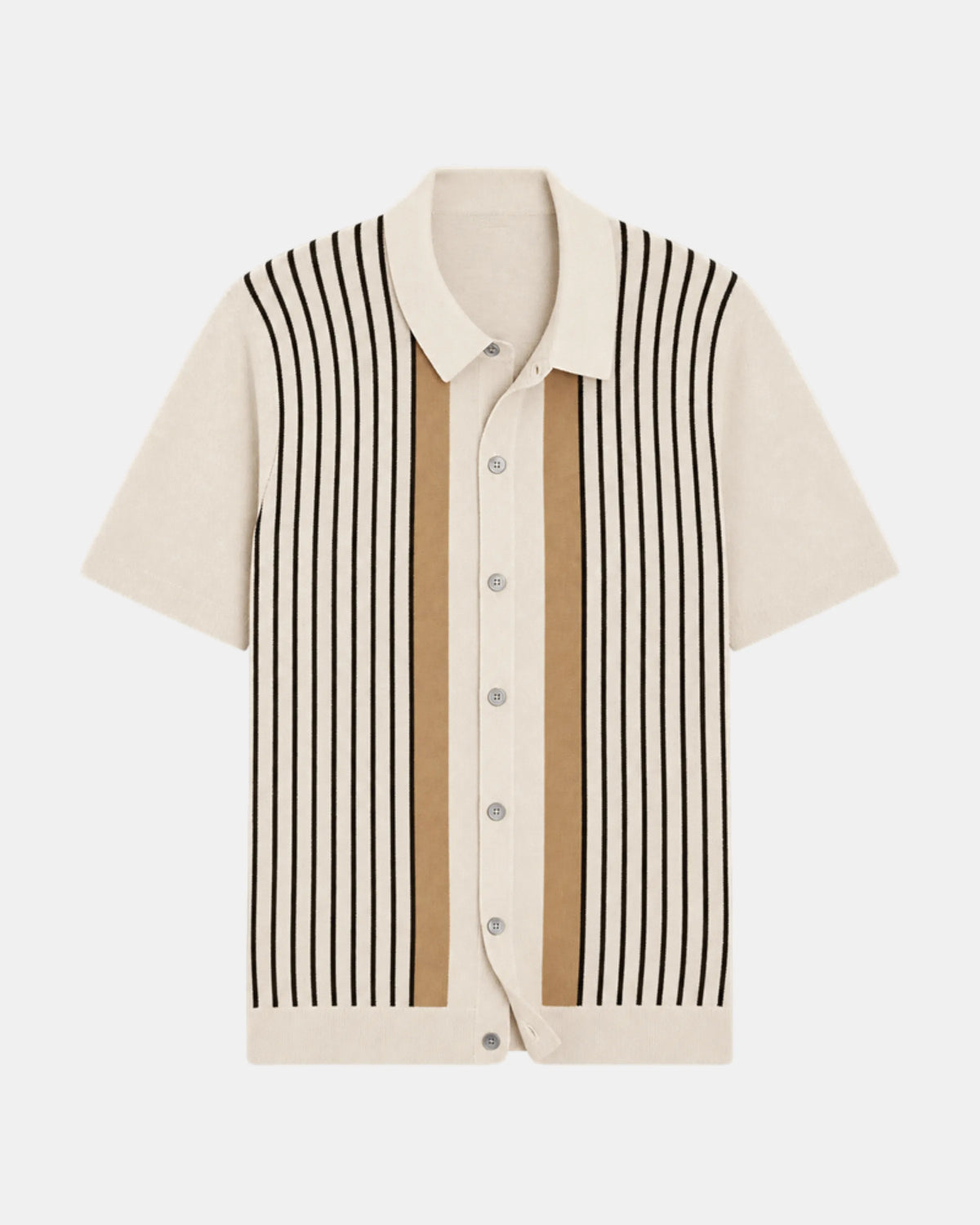 Men's Striped Knit Polo Shirt in warm neutral stripes, view 4
