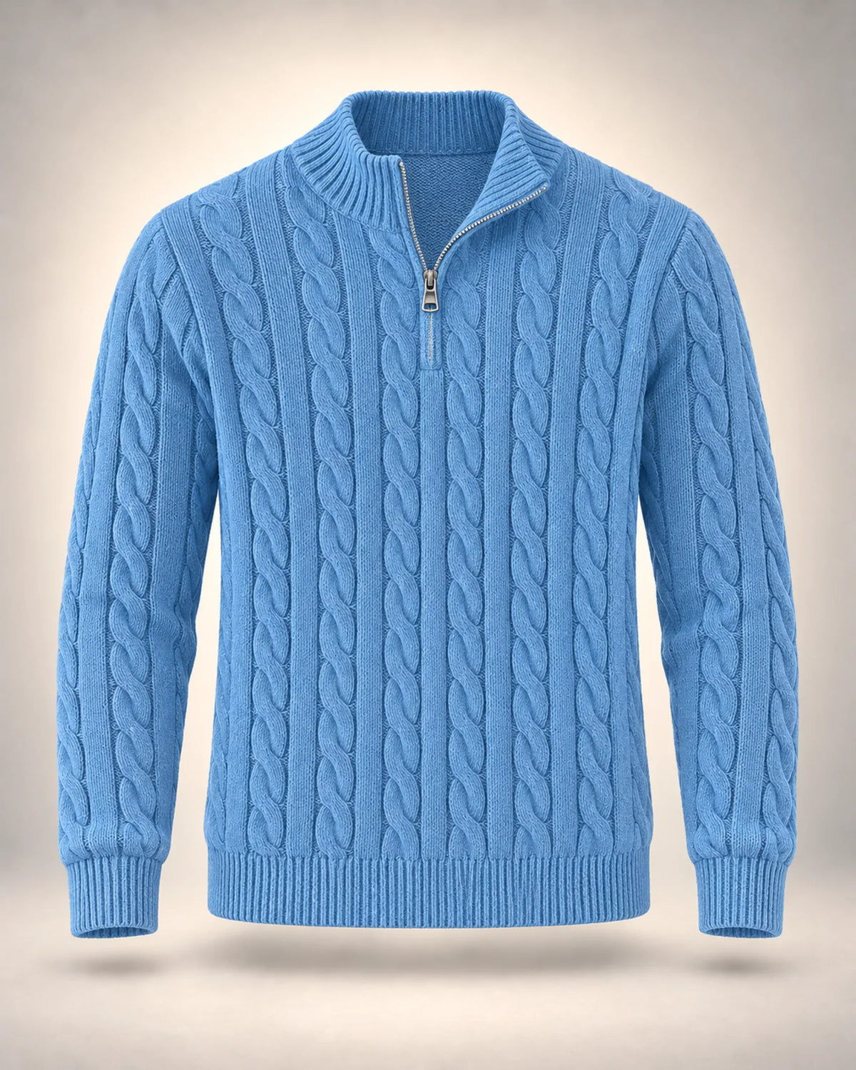 Men's Cable-Knit Half-Zip Jumper in light blue