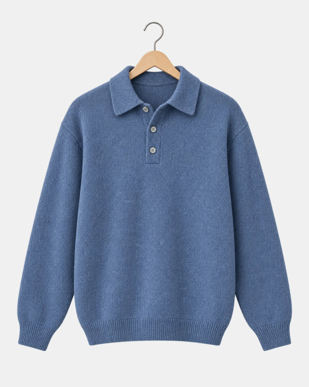 Men's Drop-Shoulder Knitted Polo Jumper in blue
