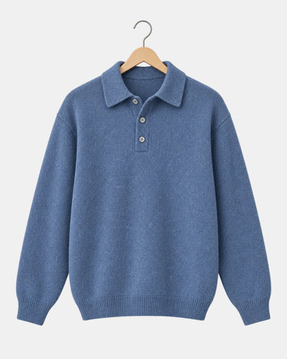 Men's Drop-Shoulder Knitted Polo Jumper in blue