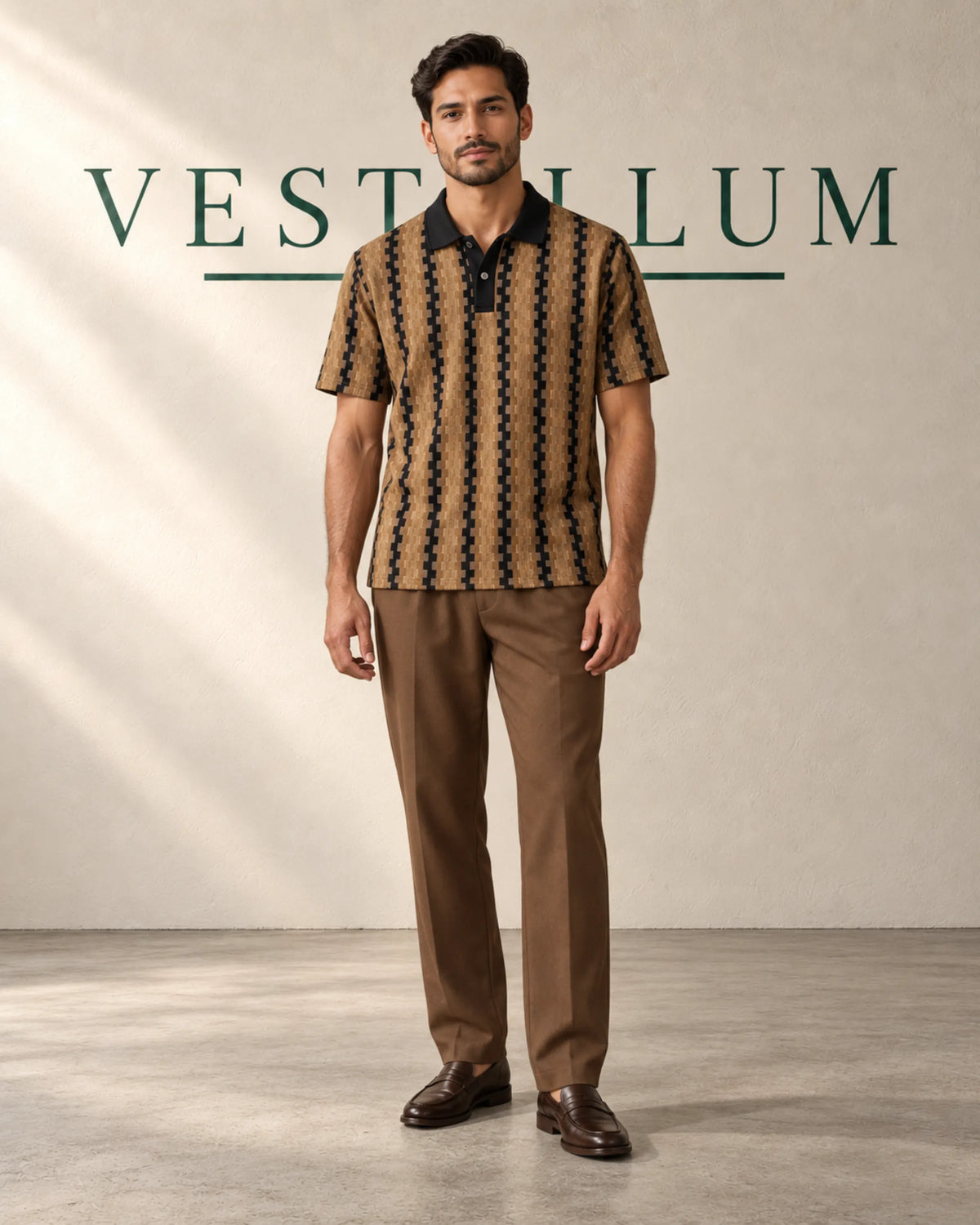 Men's Textured Knit Polo & Drawstring Trouser Set, product photo 2