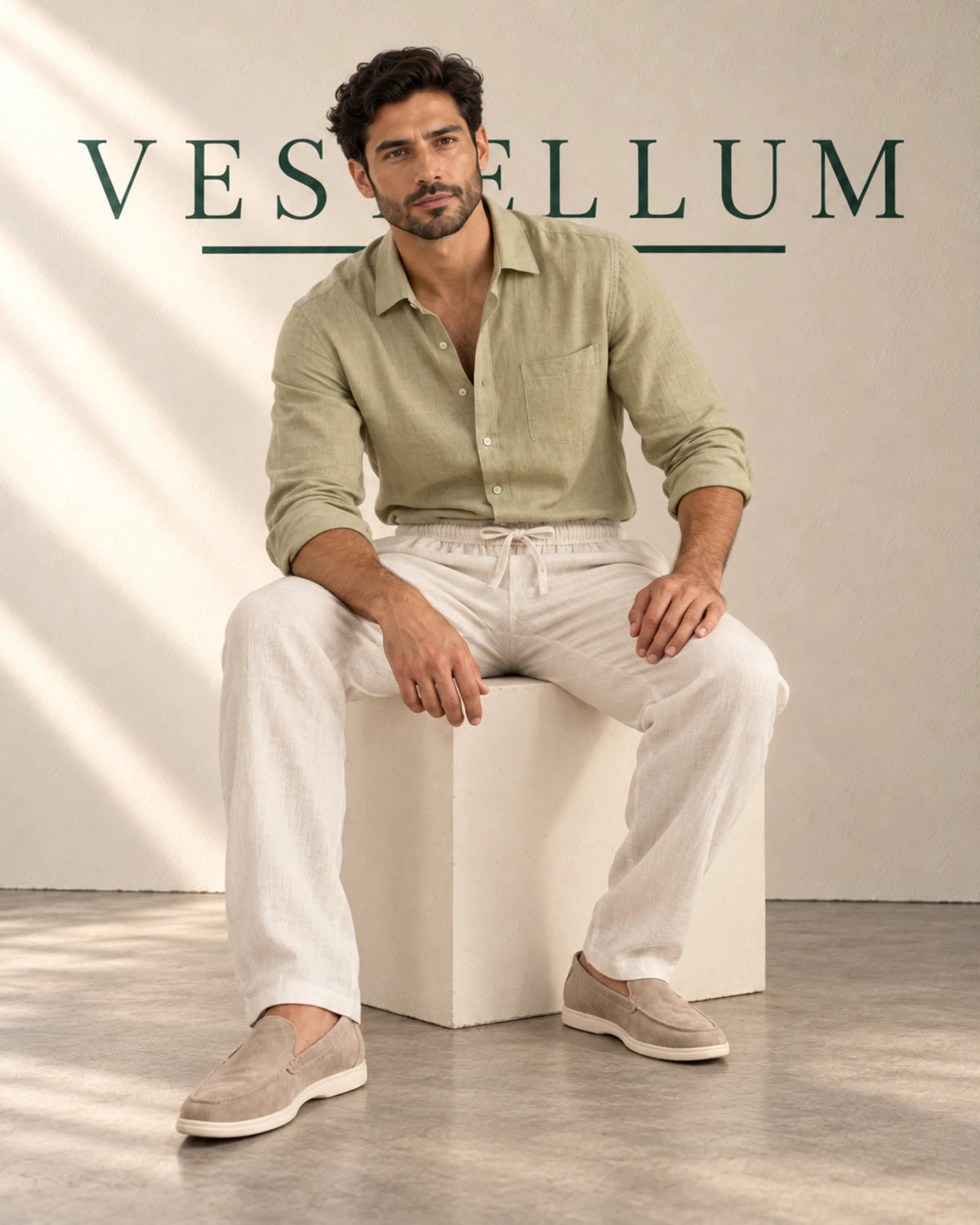 Men's Straight-Leg Linen Drawstring Trousers, product photo 3