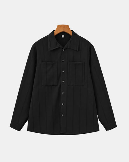 Men's Ribbed Textured Long-Sleeve Shirt in black