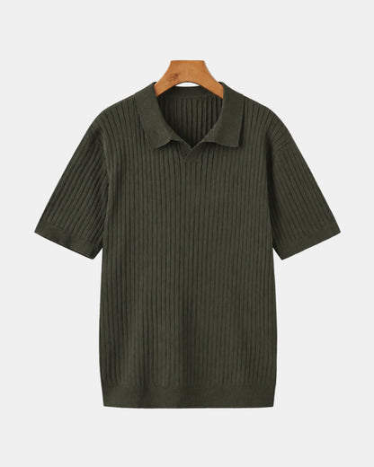 Men's Vertical Ribbed Knit Polo Shirt in green