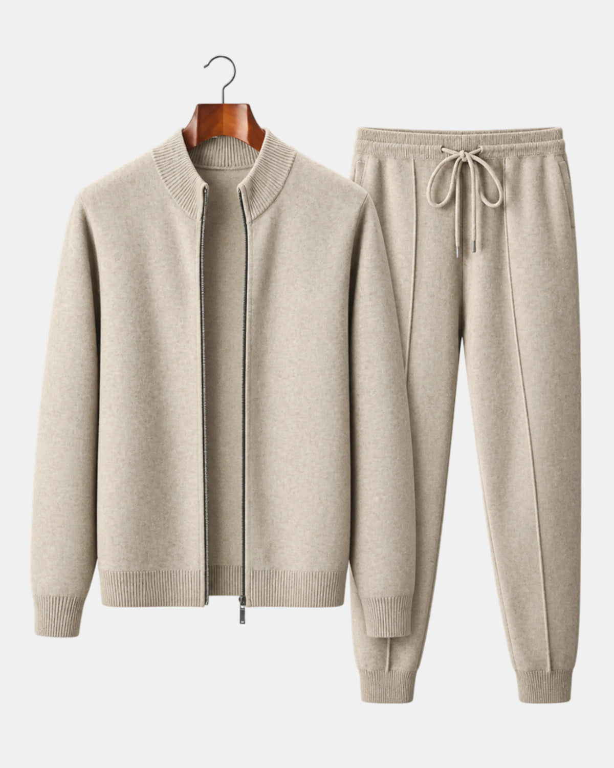 Men's Knitted Zip Cardigan & Jogger Lounge Set in sand, view 4