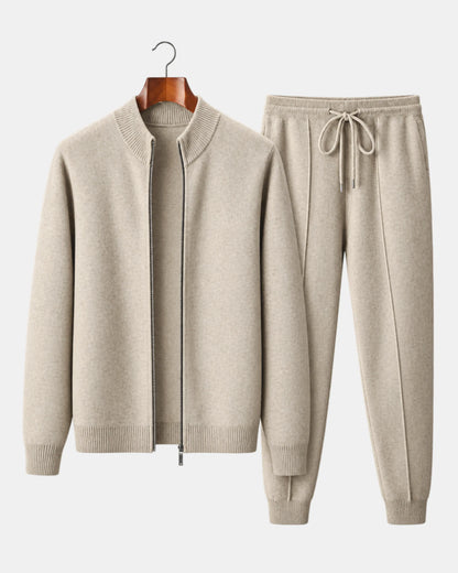 Men's Knitted Zip Cardigan & Jogger Lounge Set in sand, view 4