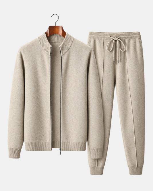 Men's Knitted Zip Cardigan & Jogger Lounge Set in sand, view 4