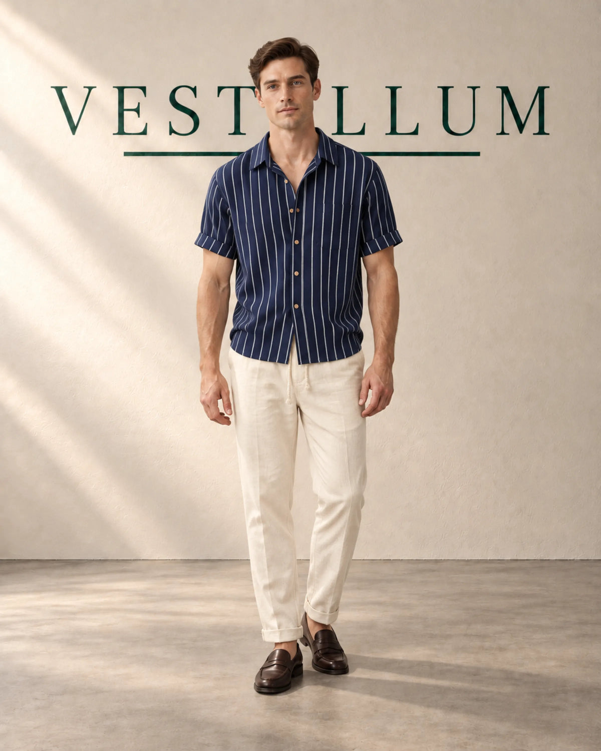 Men's Pinstripe Short-Sleeve Shirt & Drawstring Trouser Set, product photo 2