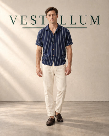 Men's Pinstripe Short-Sleeve Shirt & Drawstring Trouser Set, product photo 2