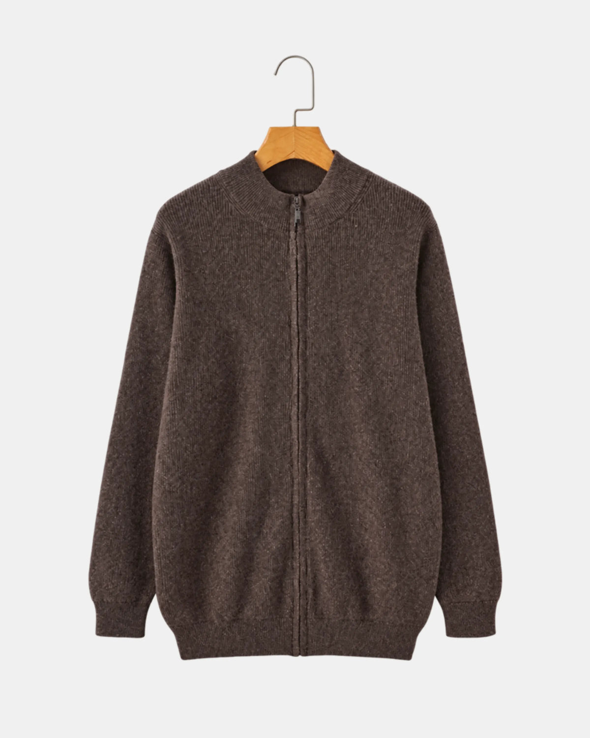 Men's Zip-Up Cashmere Jumper with Stand Collar in brown