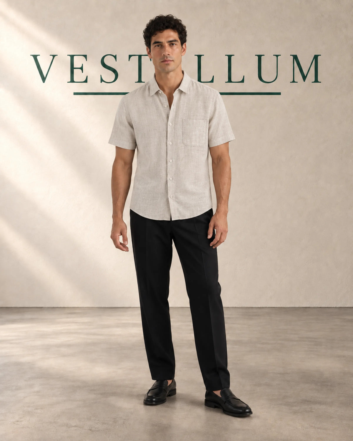 Men's Short-Sleeve Linen Shirt with Chest Pocket, product photo 2