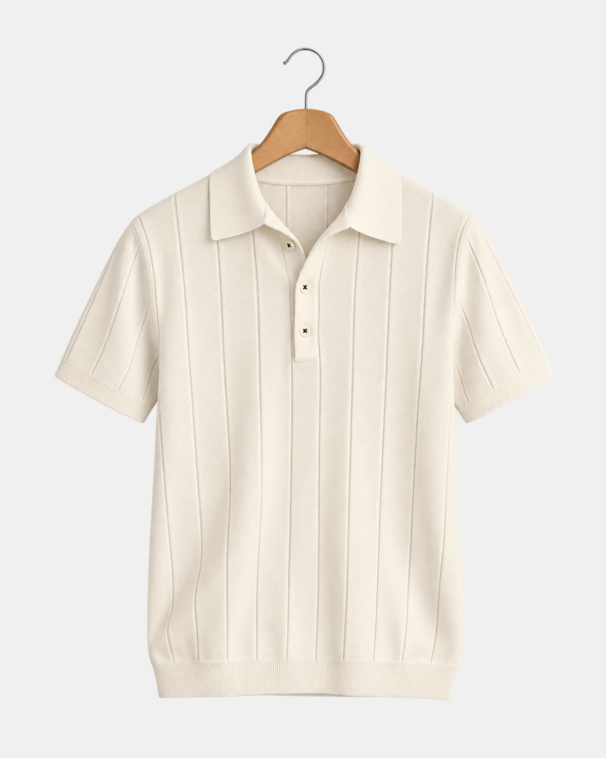 Men's Ribbed Cotton Polo Shirt with Spread Collar in white
