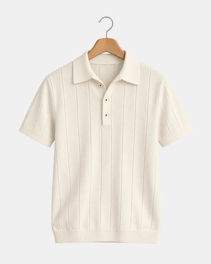 Men's Ribbed Cotton Polo Shirt with Spread Collar in white