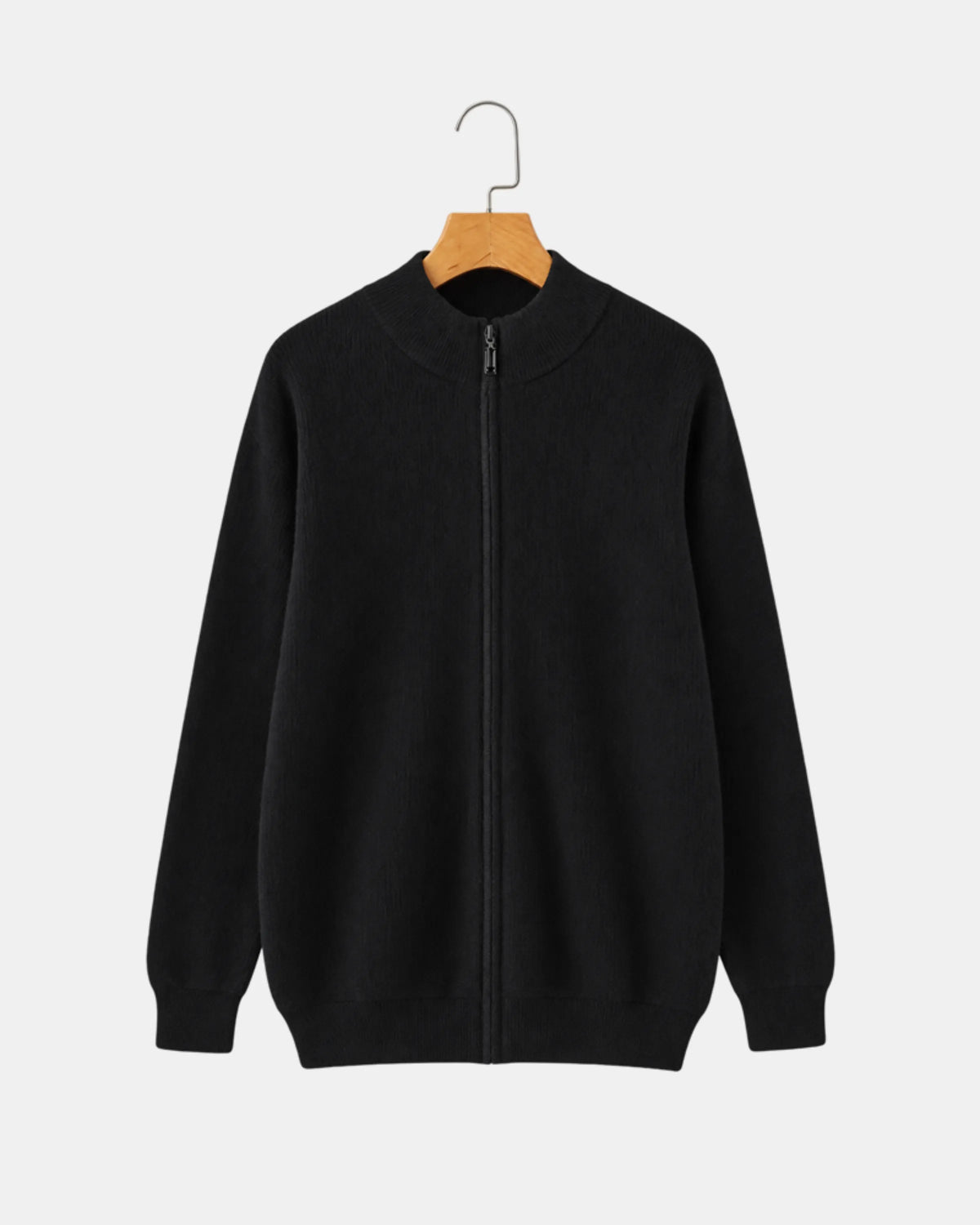 Men's Zip-Up Cashmere Jumper with Stand Collar in black
