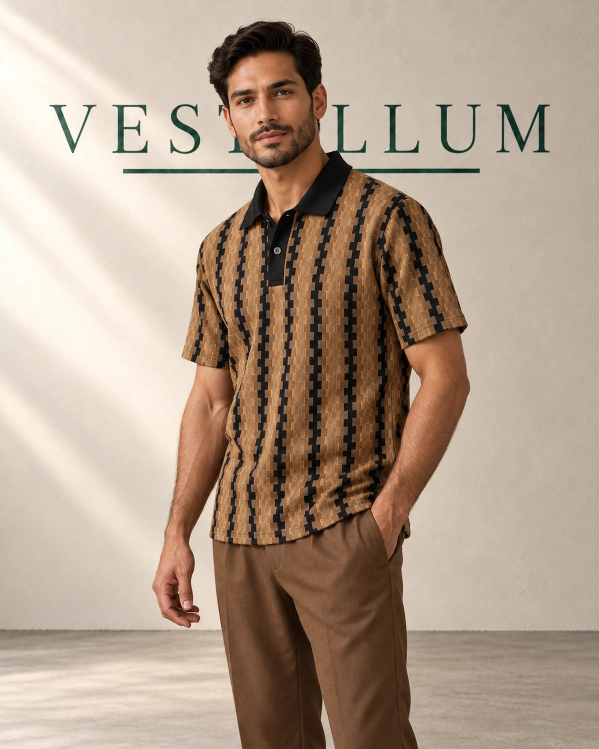 Men's Textured Knit Polo & Drawstring Trouser Set, product photo 1