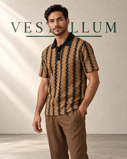 Men's Textured Knit Polo & Drawstring Trouser Set, product photo 1