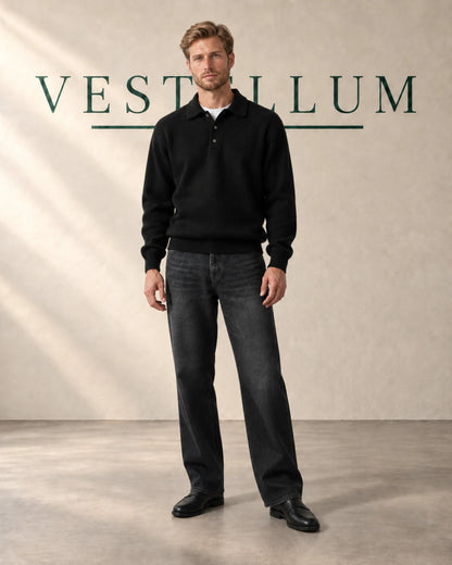 Men's Drop-Shoulder Knitted Polo Jumper, product photo 2
