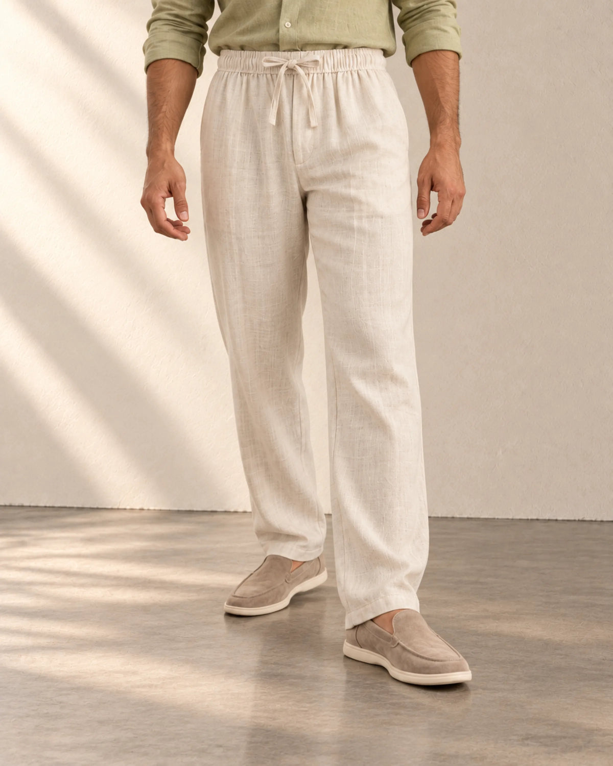 Men's Straight-Leg Linen Drawstring Trousers, product photo 1