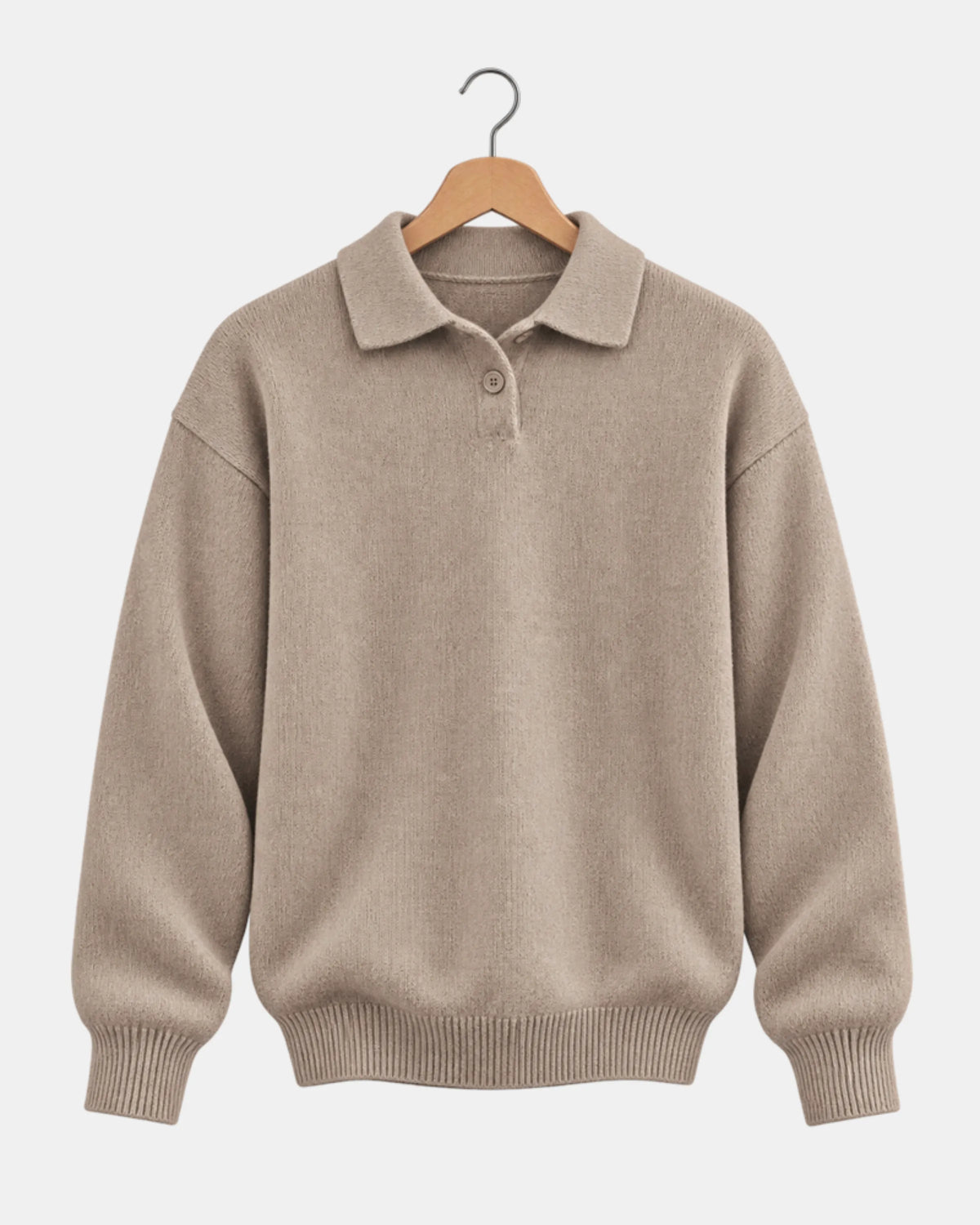 Men's Wool Polo-Collar Jumper with Button Placket in beige