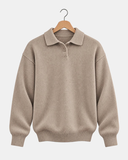 Men's Wool Polo-Collar Jumper with Button Placket in beige