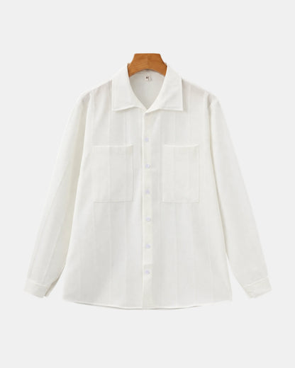 Men's Ribbed Textured Long-Sleeve Shirt in white