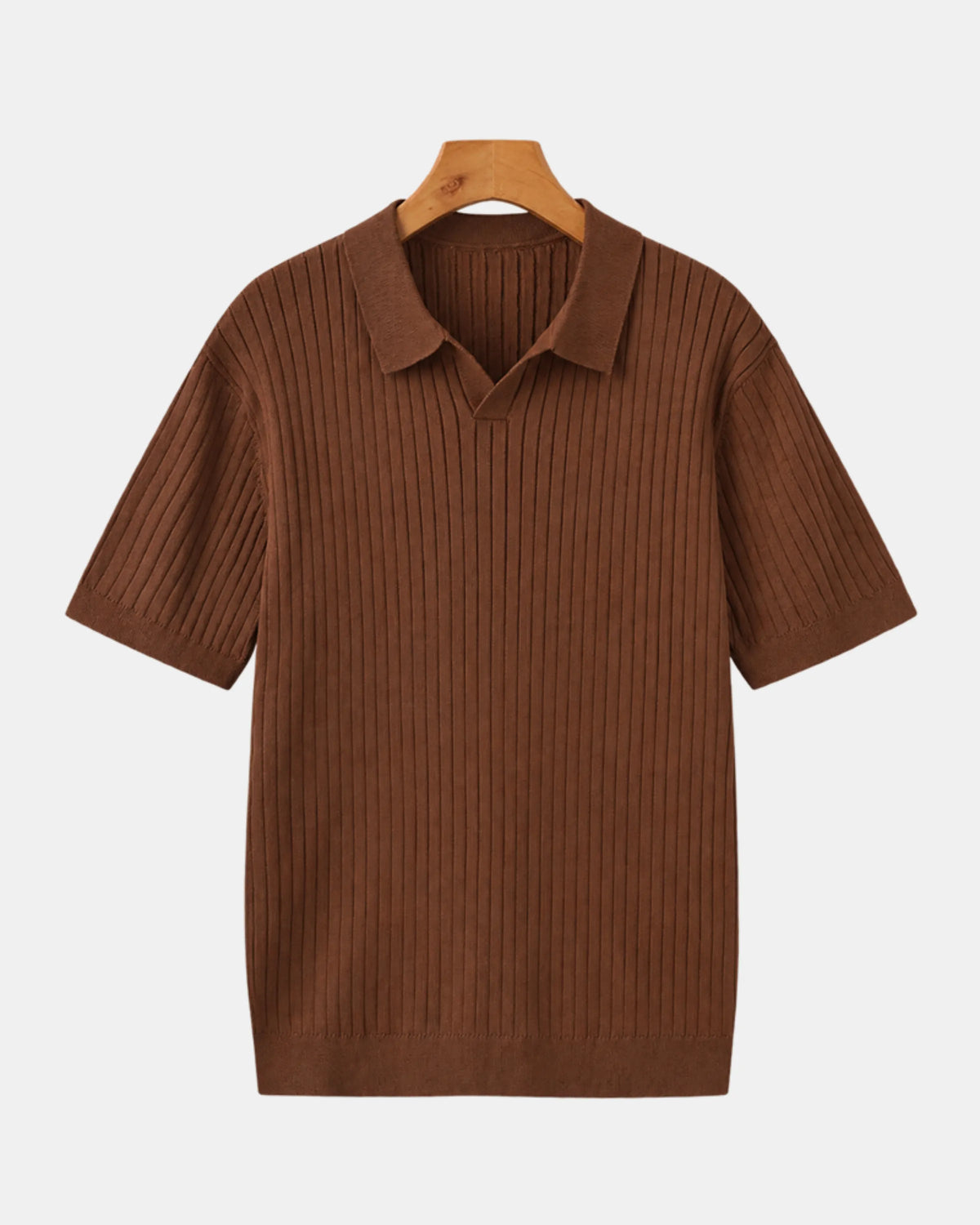 Men's Vertical Ribbed Knit Polo Shirt in brown