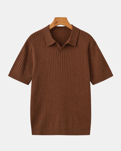 Men's Vertical Ribbed Knit Polo Shirt in brown