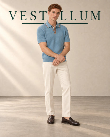 Men's Herringbone Knit Polo Shirt with Contrast Piping, product photo 3