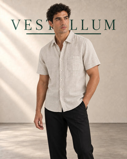 Men's Short-Sleeve Linen Shirt with Chest Pocket, product photo 1