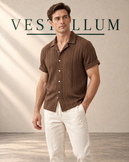 Men's Textured Cuban Collar Shirt & Drawstring Trouser Set, product photo 1