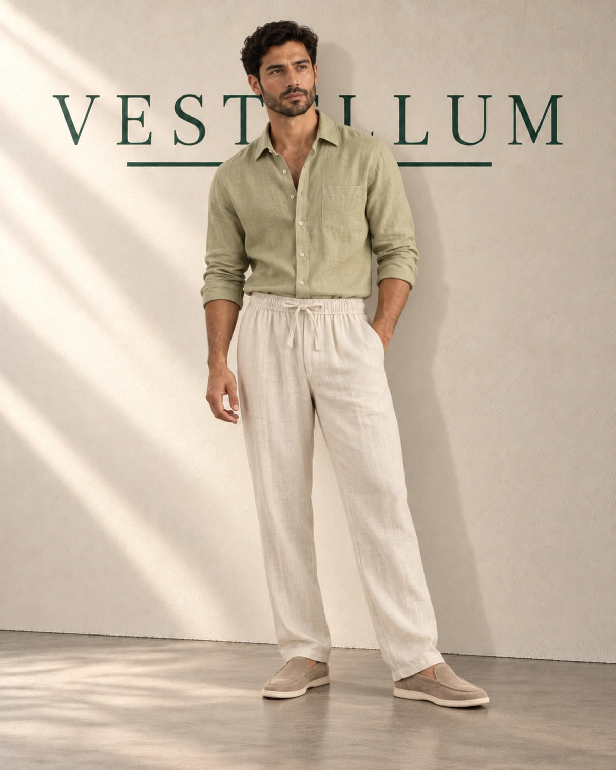 Men's Straight-Leg Linen Drawstring Trousers, product photo 2