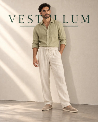 Men's Straight-Leg Linen Drawstring Trousers, product photo 2