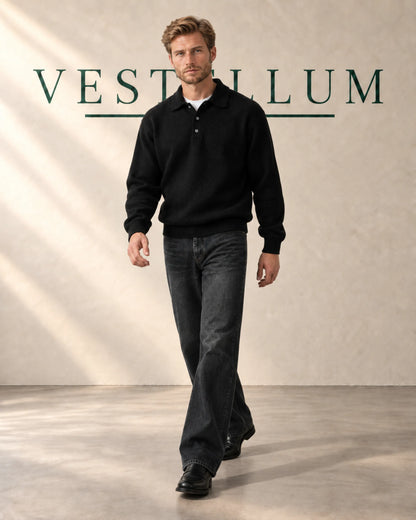 Men's Drop-Shoulder Knitted Polo Jumper, product photo 3
