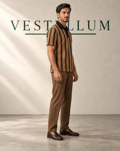 Men's Textured Knit Polo & Drawstring Trouser Set, product photo 3