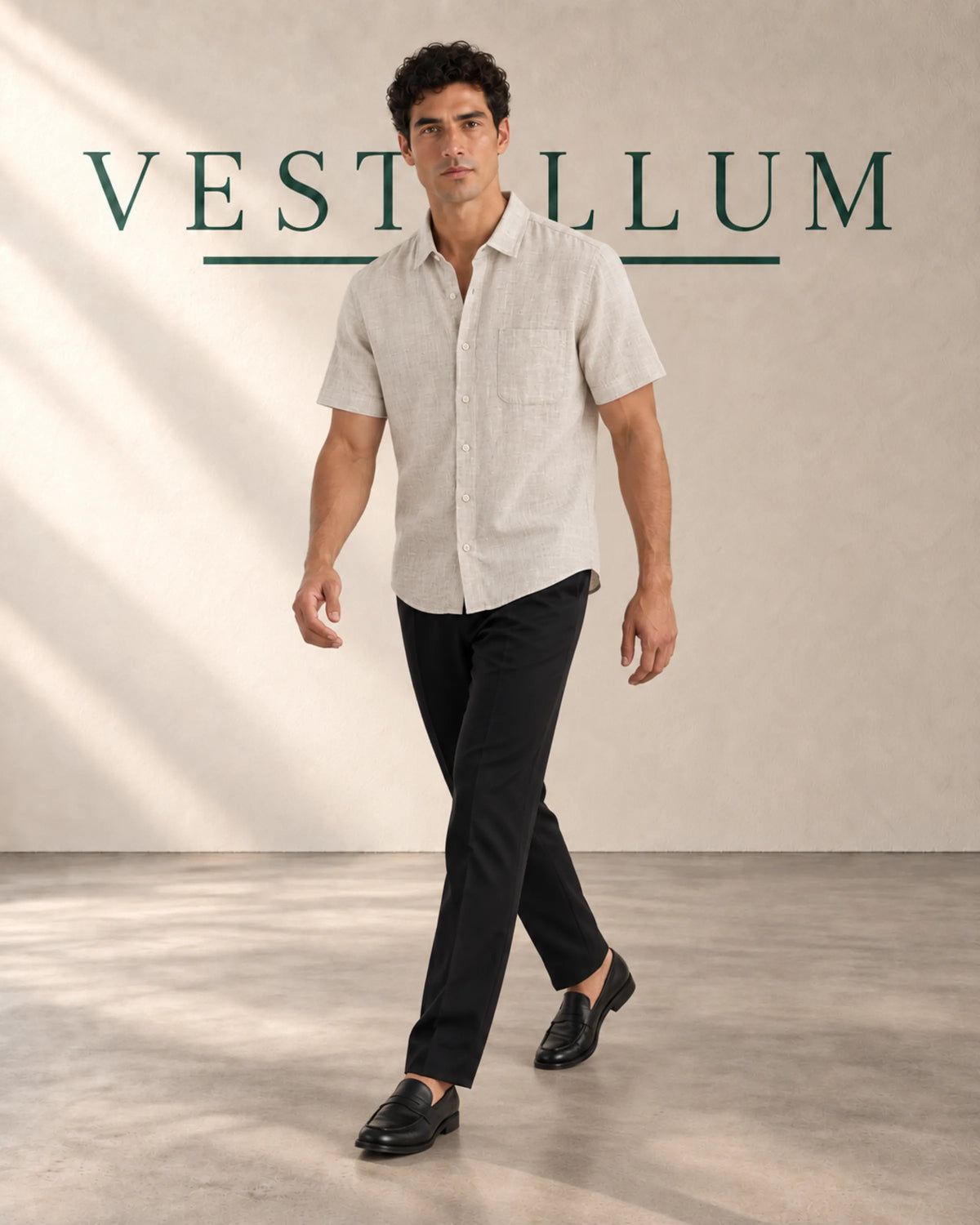 Men's Short-Sleeve Linen Shirt with Chest Pocket, product photo 3