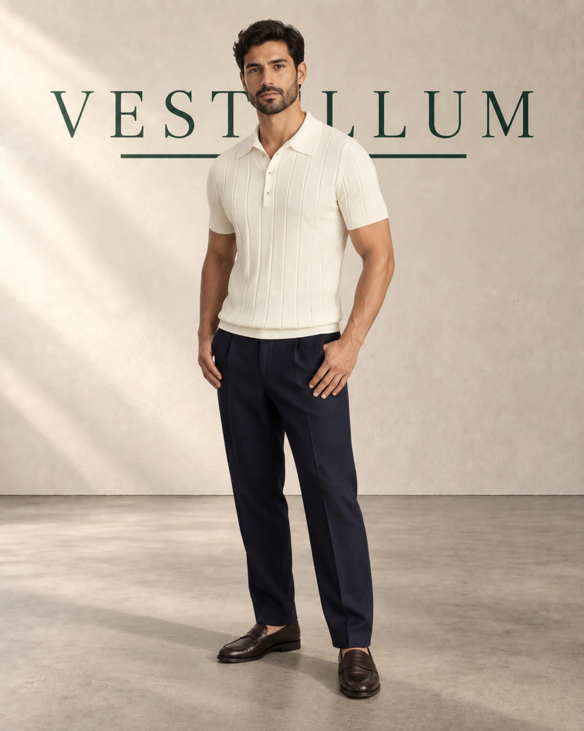 Men's Ribbed Cotton Polo Shirt with Spread Collar, product photo 2