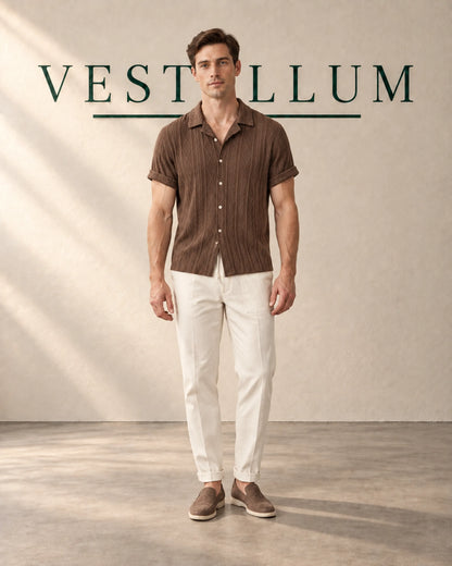 Men's Textured Cuban Collar Shirt & Drawstring Trouser Set, product photo 2