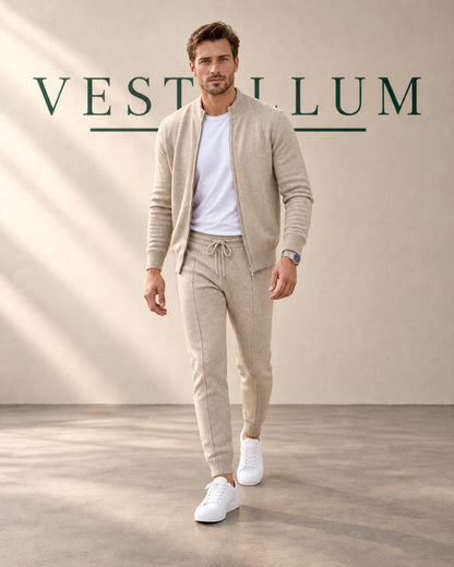 Men's Knitted Zip Cardigan & Jogger Lounge Set in sand, view 3