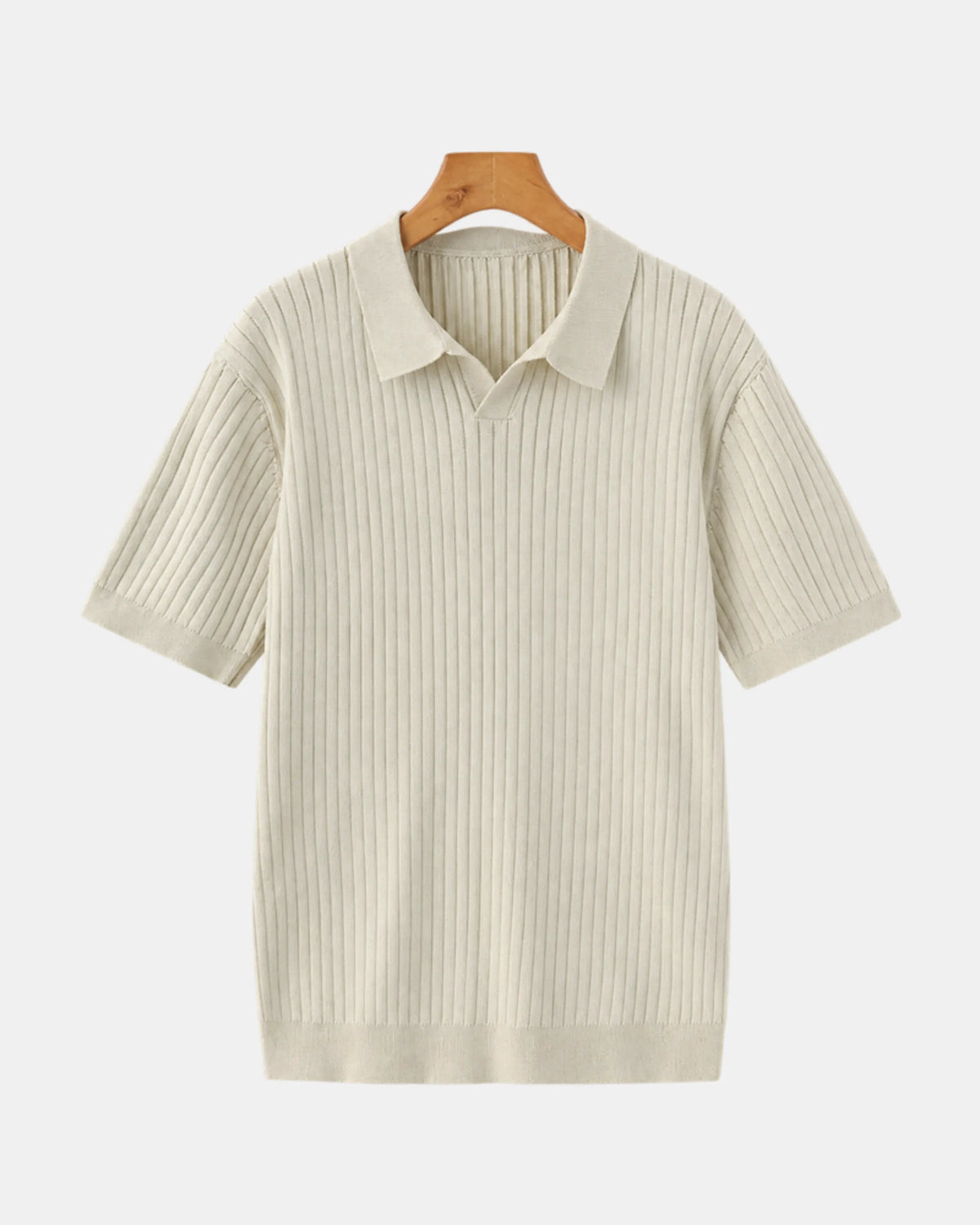 Men's Vertical Ribbed Knit Polo Shirt in beige