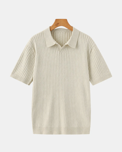 Men's Vertical Ribbed Knit Polo Shirt in beige
