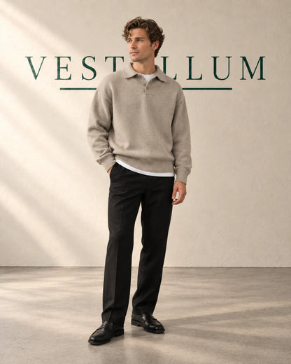 Men's Wool Polo-Collar Jumper with Button Placket, product photo 1