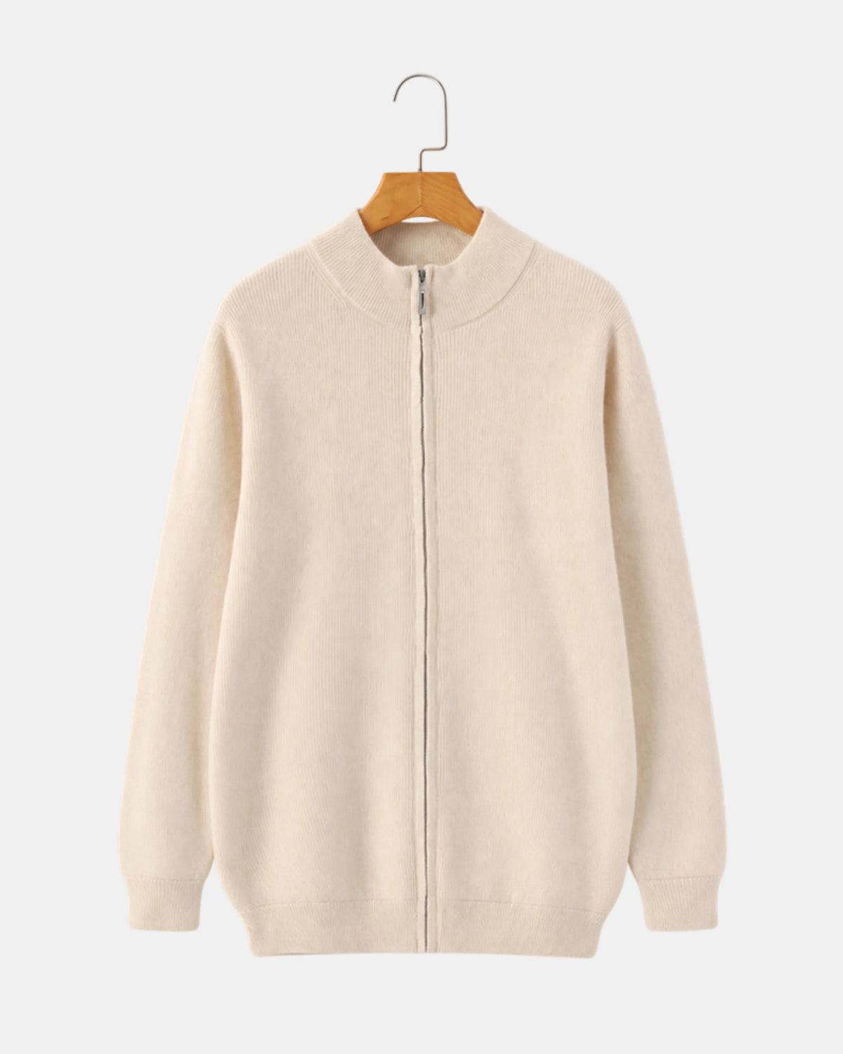 Men's Zip-Up Cashmere Jumper with Stand Collar in beige