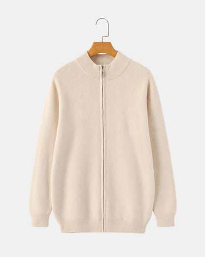 Men's Zip-Up Cashmere Jumper with Stand Collar in beige