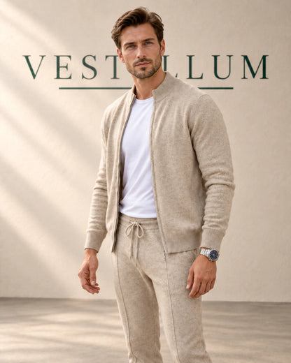 Men's Knitted Zip Cardigan & Jogger Lounge Set in sand