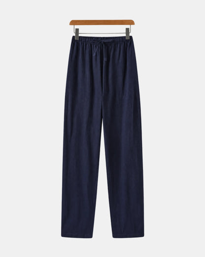 Men's Straight-Leg Linen Drawstring Trousers in blue