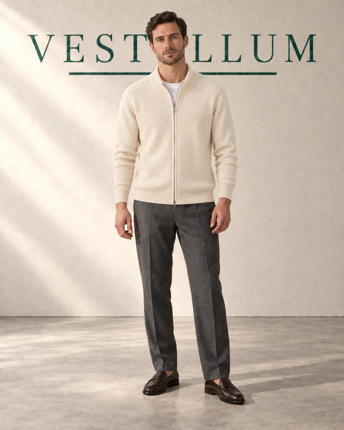 Men's Zip-Up Cashmere Jumper with Stand Collar, product photo 2