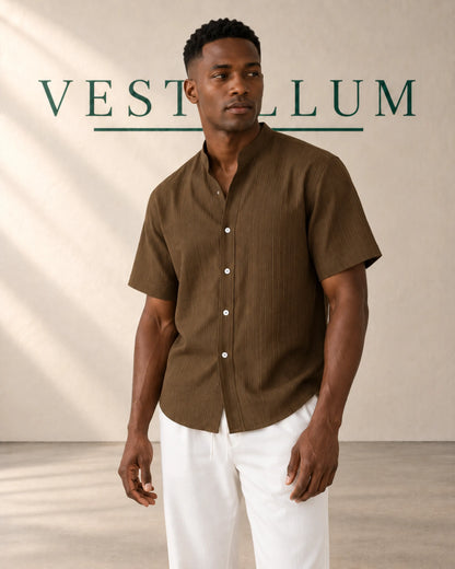 Men's Band Collar Short-Sleeve Shirt & Drawstring Trouser Set, product photo 1