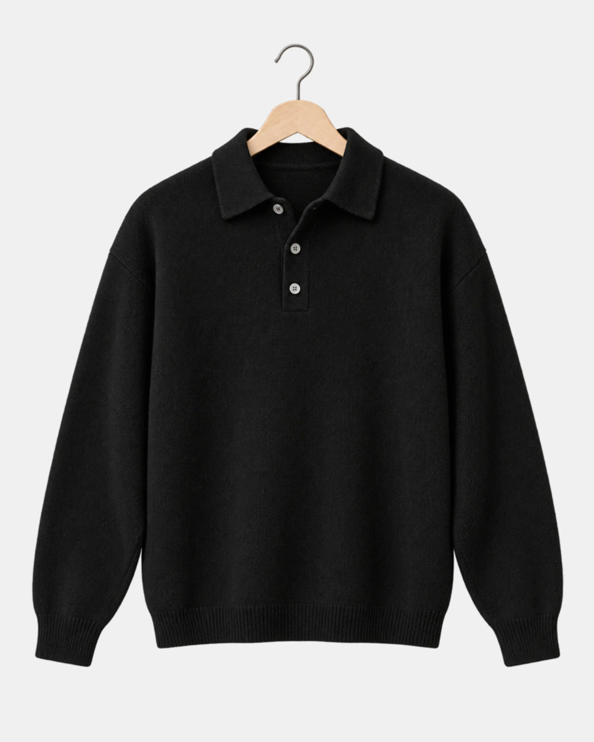 Men's Drop-Shoulder Knitted Polo Jumper in black