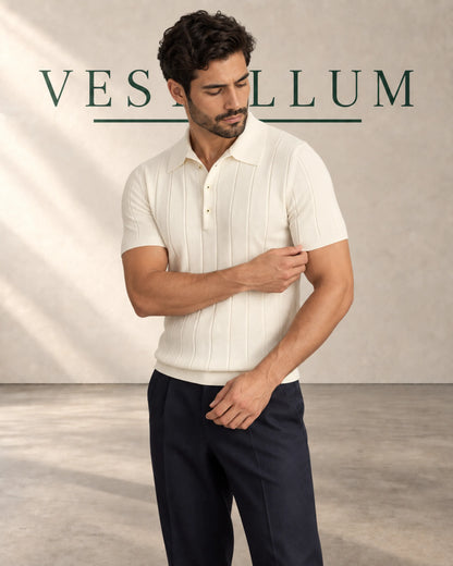 Men's Ribbed Cotton Polo Shirt with Spread Collar, product photo 1